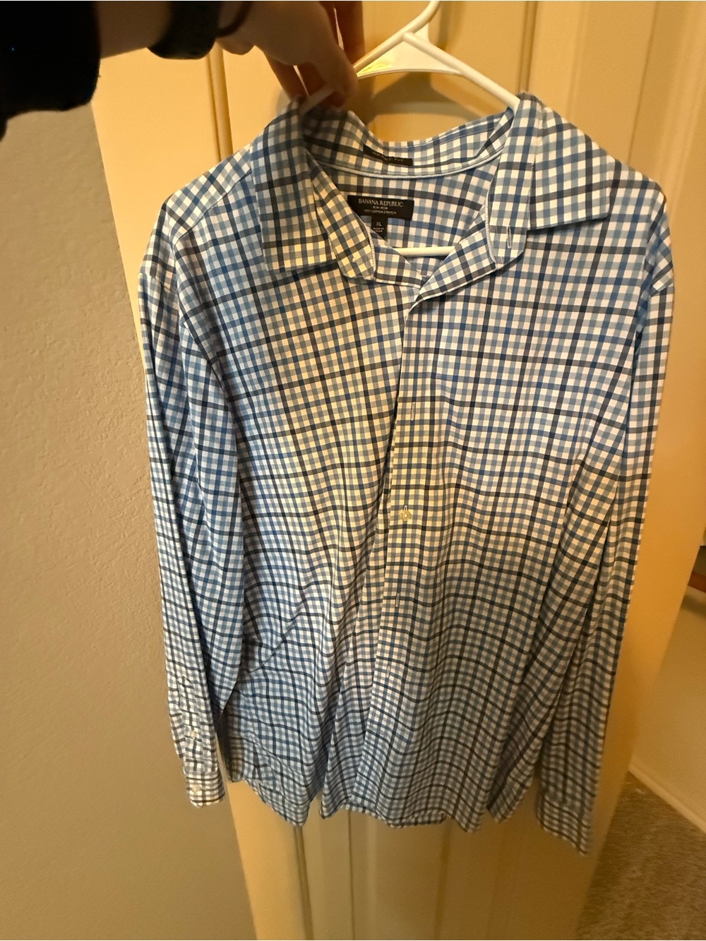 Banana Republic Blue and White Checked Dress Shirt